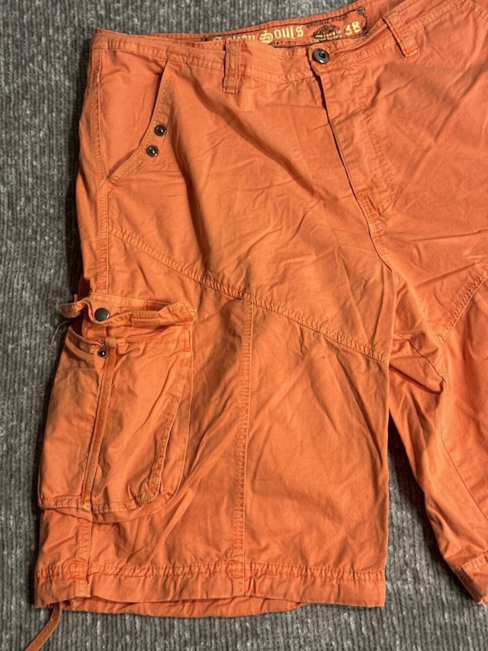 Vintage Y2K Seven Souls Cargo Utility Shorts Orange Multi Pockets Size 38 - Picture 2 of 12